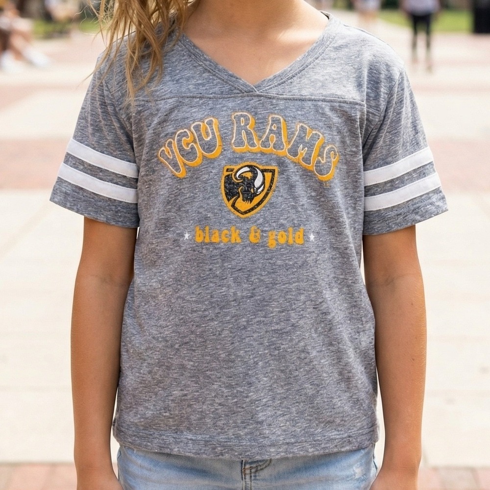 Rivalry Threads VCU Rams Gray Heathered V-Neck Varsity Stripe‎ Tee NWT